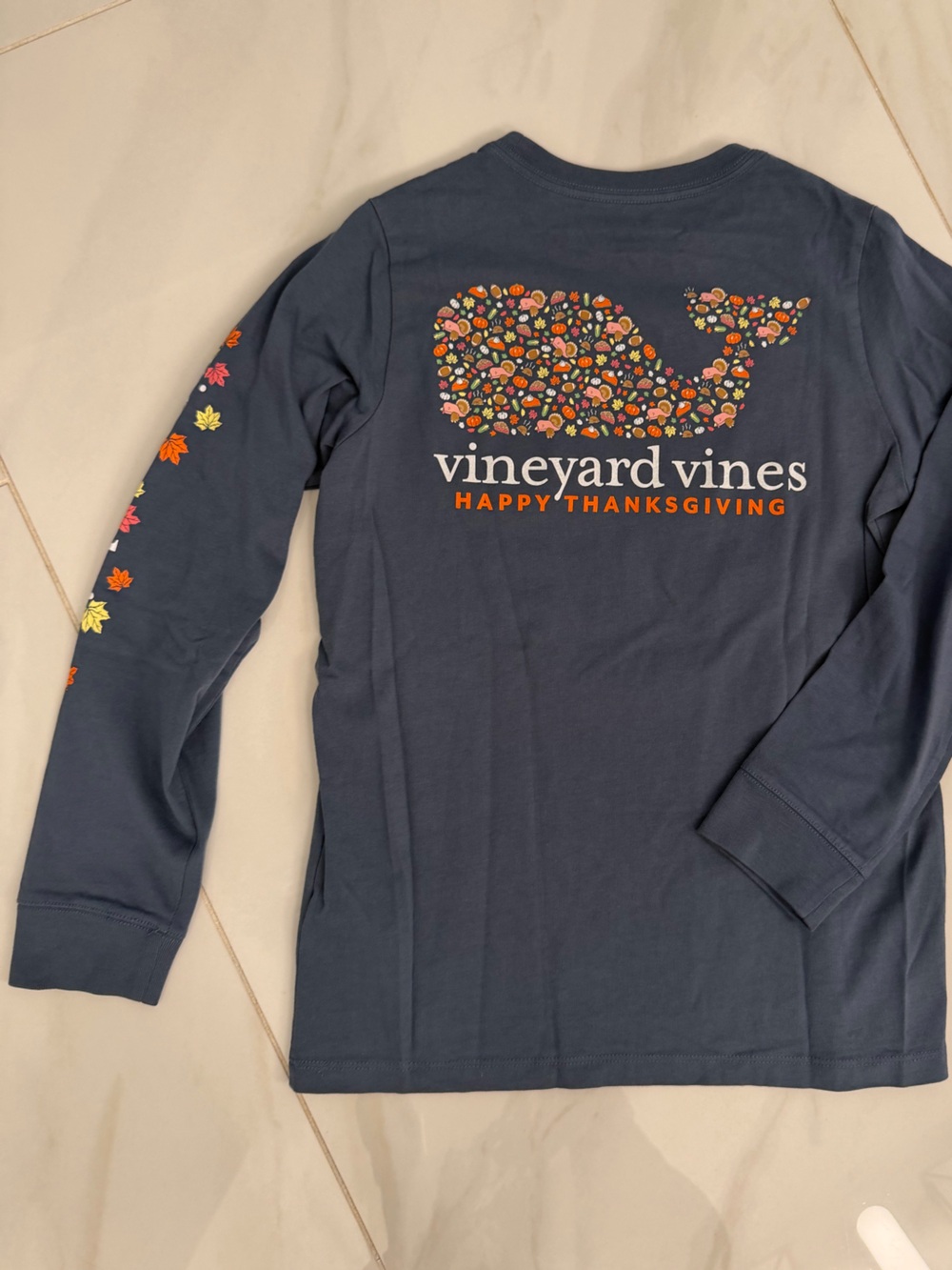Vineyard Vines Navy Long-Sleeve 'Happy Thanksgiving' Whale Tee